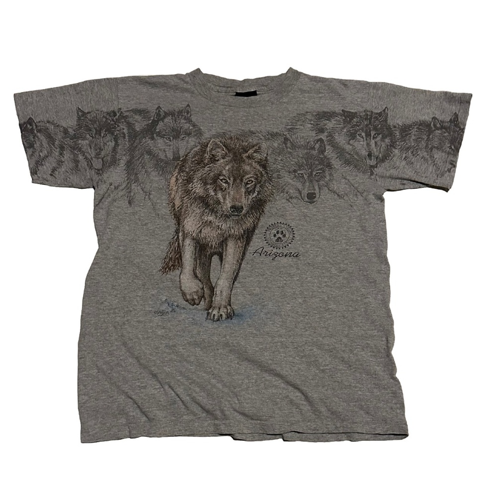 SAN SEGAL AOP SINGLE STITCH WOLF T. MADE IN USA SZ MENS MEDIUM. VINTAGE